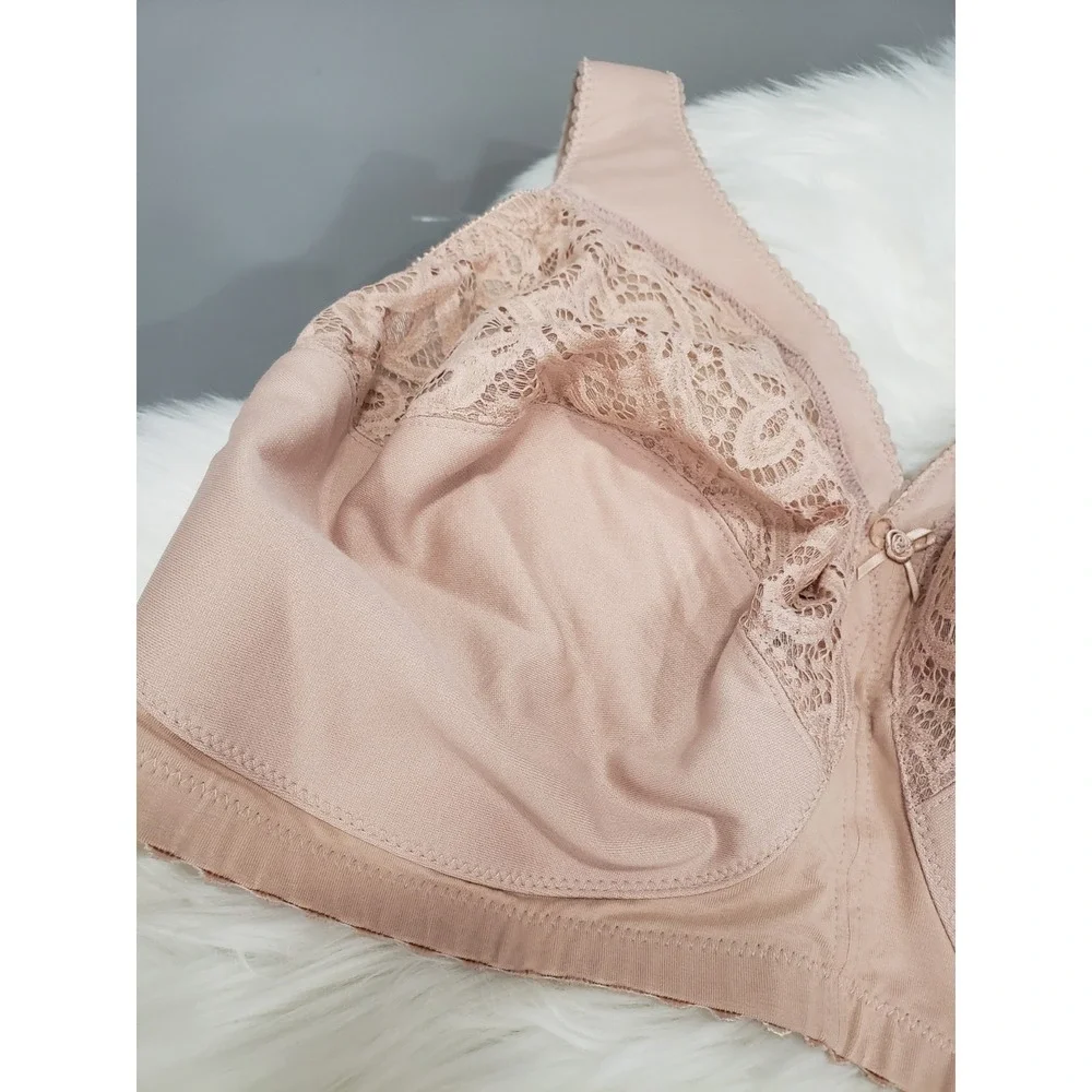 NWOT SIZE 40I Glamorise Lace Wireless Bra GK787 Beige MAGIC LIFT Wide Strap